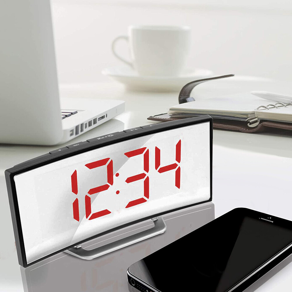 Digital Curved Screen Mirror Clock LED Display Temperature Snooze Table Alarm gallery