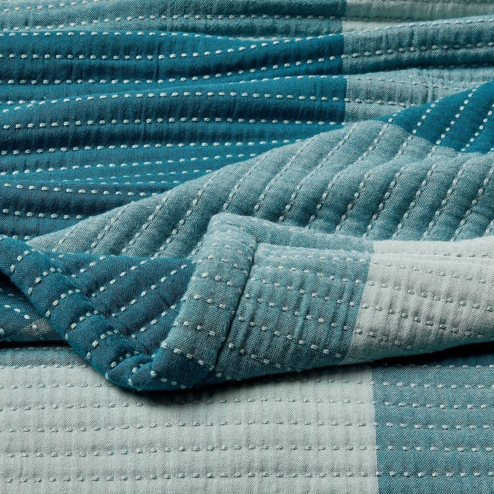 Full/Queen Spring Matelasse Blanket Blue Oversized Gingham - Threshold gallery