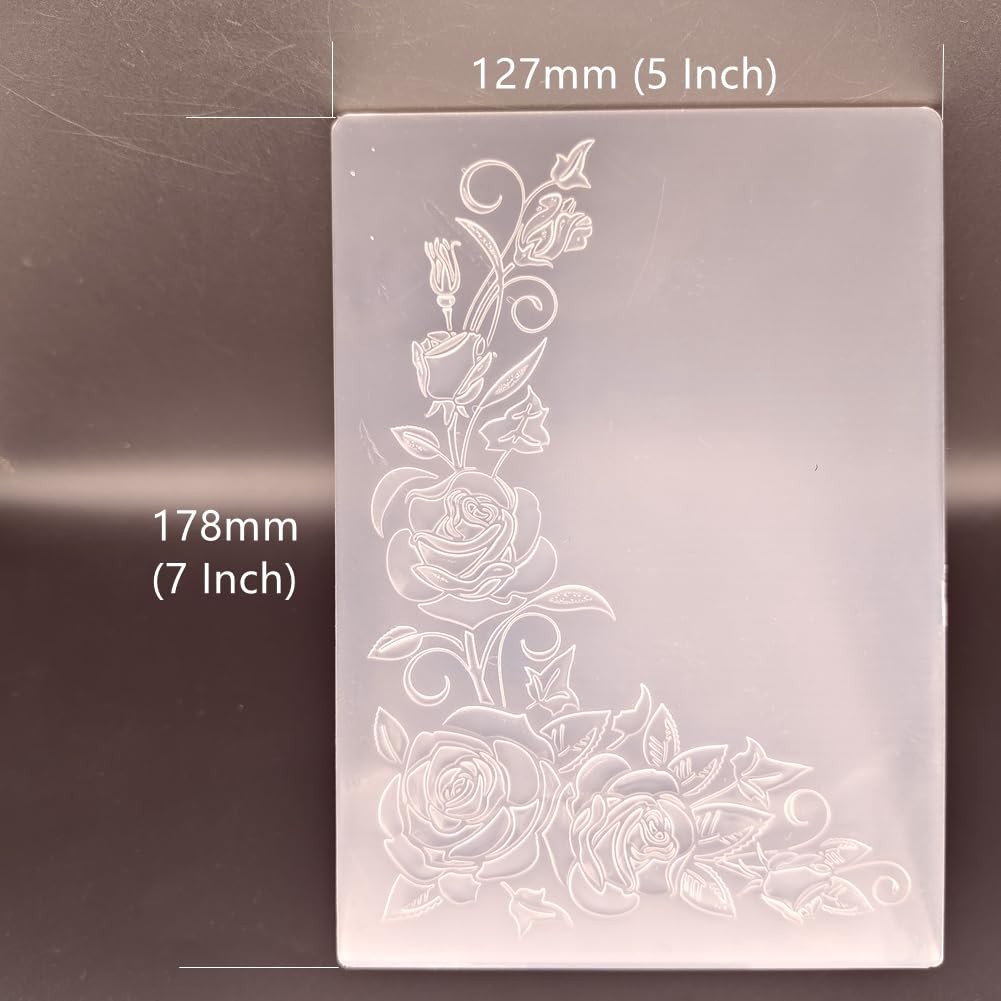 Plastic Embossing Folder (5 Inch x 7 | Roses in Corner) Paper white gallery
