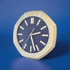 Luxury Octagonal Desk Clock Blue Dial Quartz Analog 3D Printed Handmade USA Gift