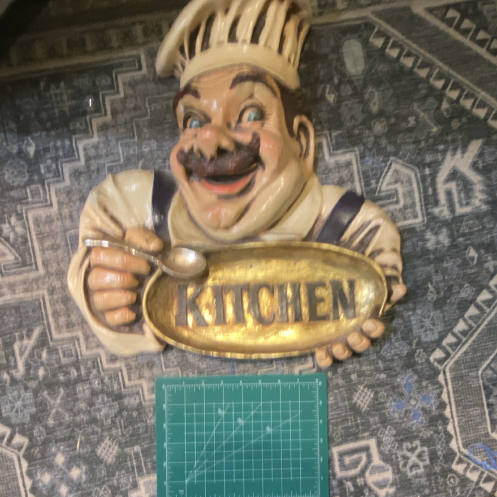Chef Kitchen Decorative Wall Plaque Sign, Painted Resin, Gold Beige Blue, Horiz gallery