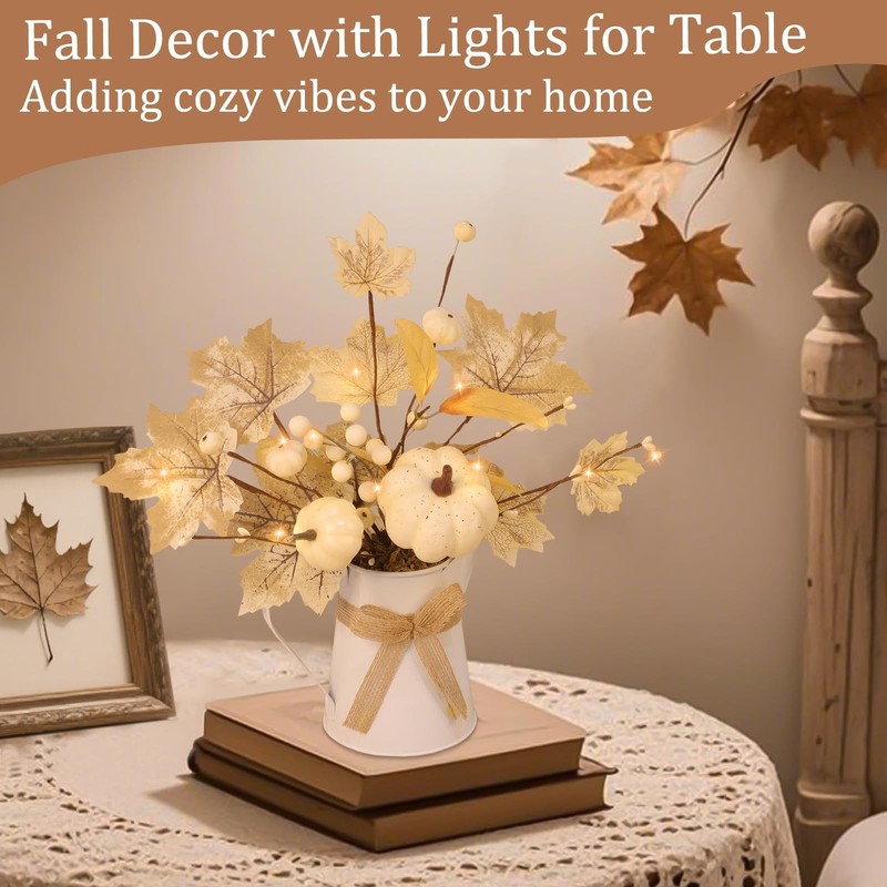 [Light & Timer] Fall Decor Table Centerpiece Potted White Maple Arrangement i... gallery