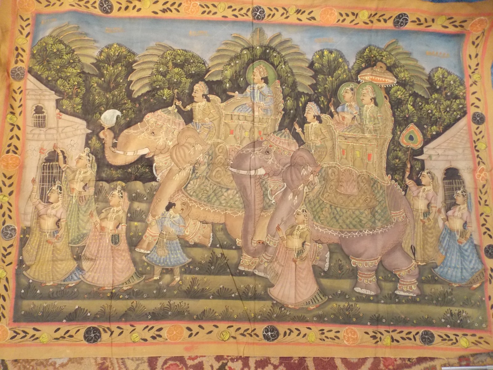 Hand Painted India Royal Procession Dancers Elephant Cotton Batik Wall Hanging gallery