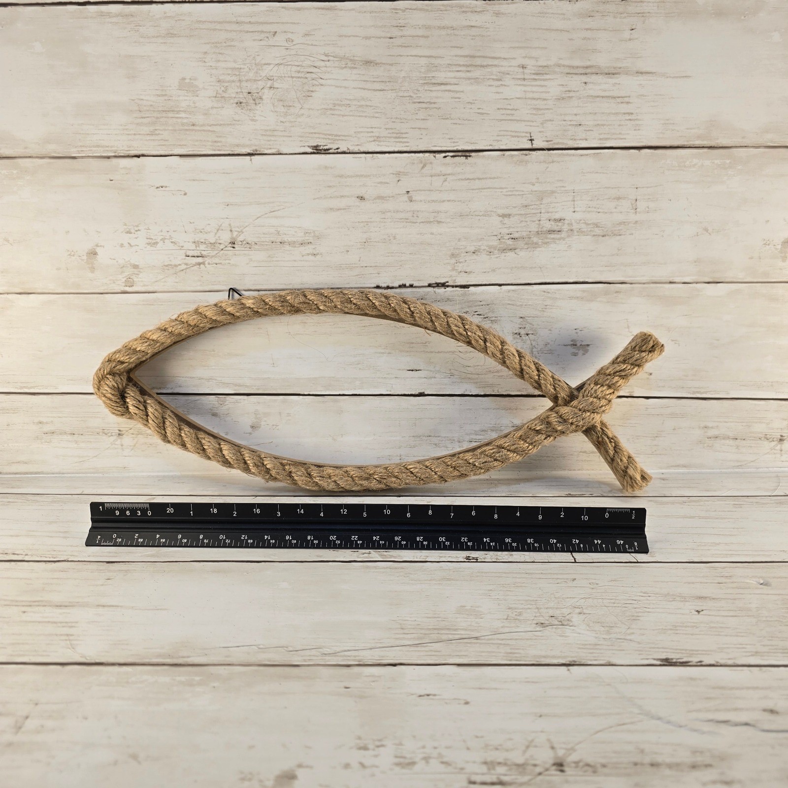 Rustic Jute Rope Ichthys Fish Wall Decor Wooden Christian Jesus Fish Sign 19in gallery