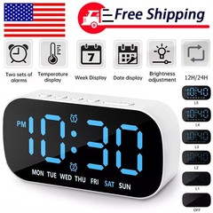 Digital LED Desk Alarm Clock LED Large Display Time Temperature Battery Snooze