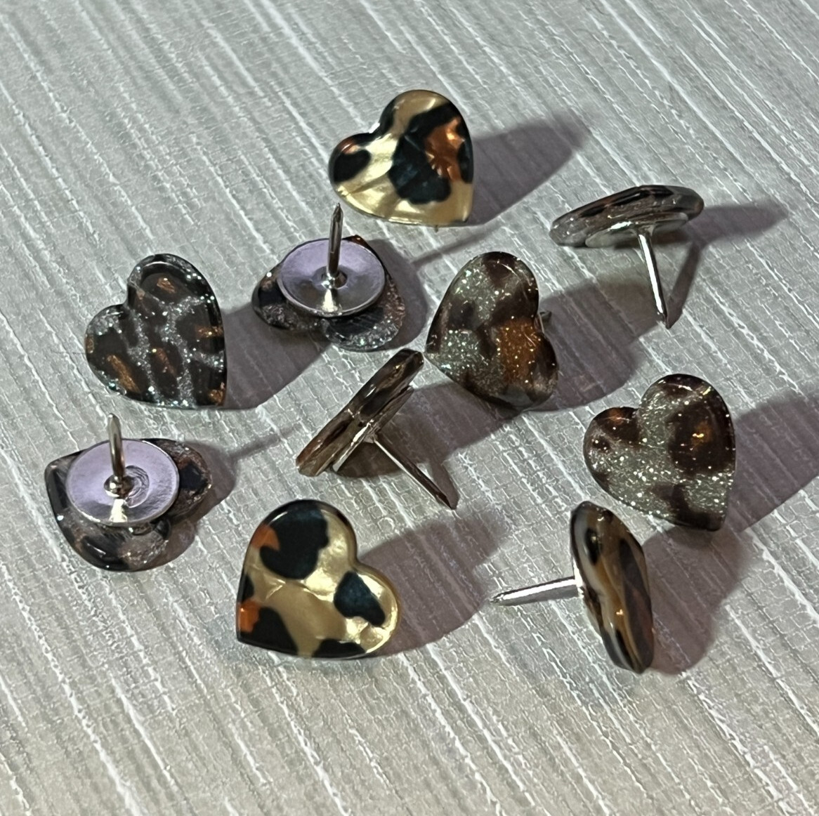 Leopard Print Heart Push Pin Collection, Cute Office Décor, Animal Print Pushpin gallery
