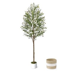 6FT Artificial Olive Tree – Indoor 1 6ft Olive Tree With Planter&basket Green