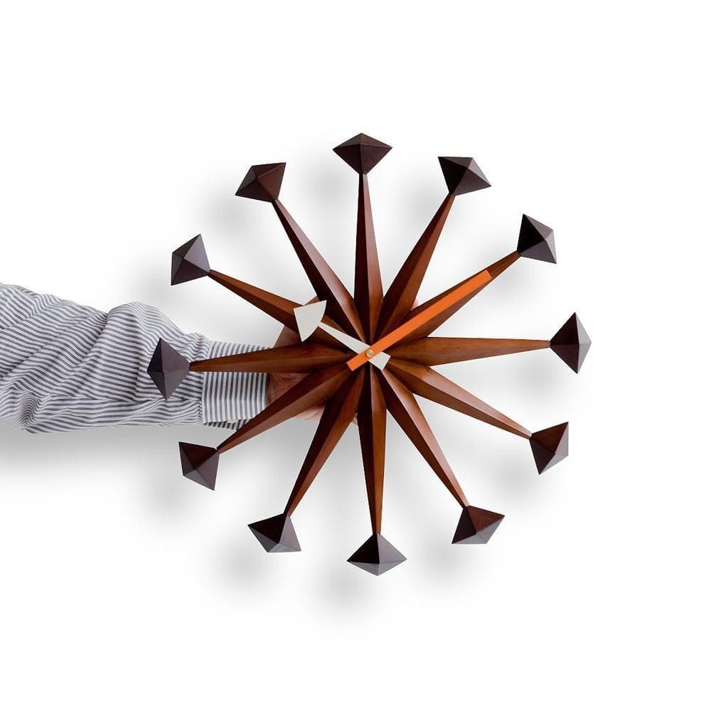 George Nelson Polygon Clock Mid Century Modern Wall Clock Wood Starburst gallery