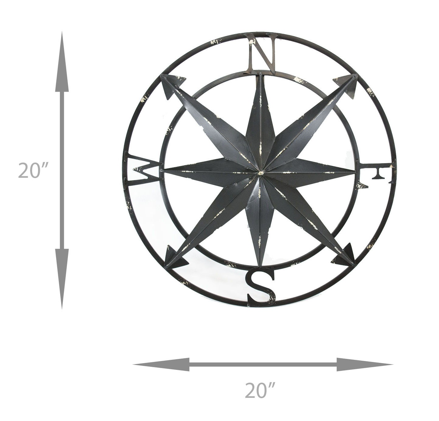 Scratch & Dent 20 Inch Distressed Black Finish Metal Compass Rose Wall Hanging gallery