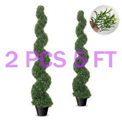 2 Pack 5ft Artificial Boxwood Spiral Topiary Tree Plant UV Decor In/Outdoor