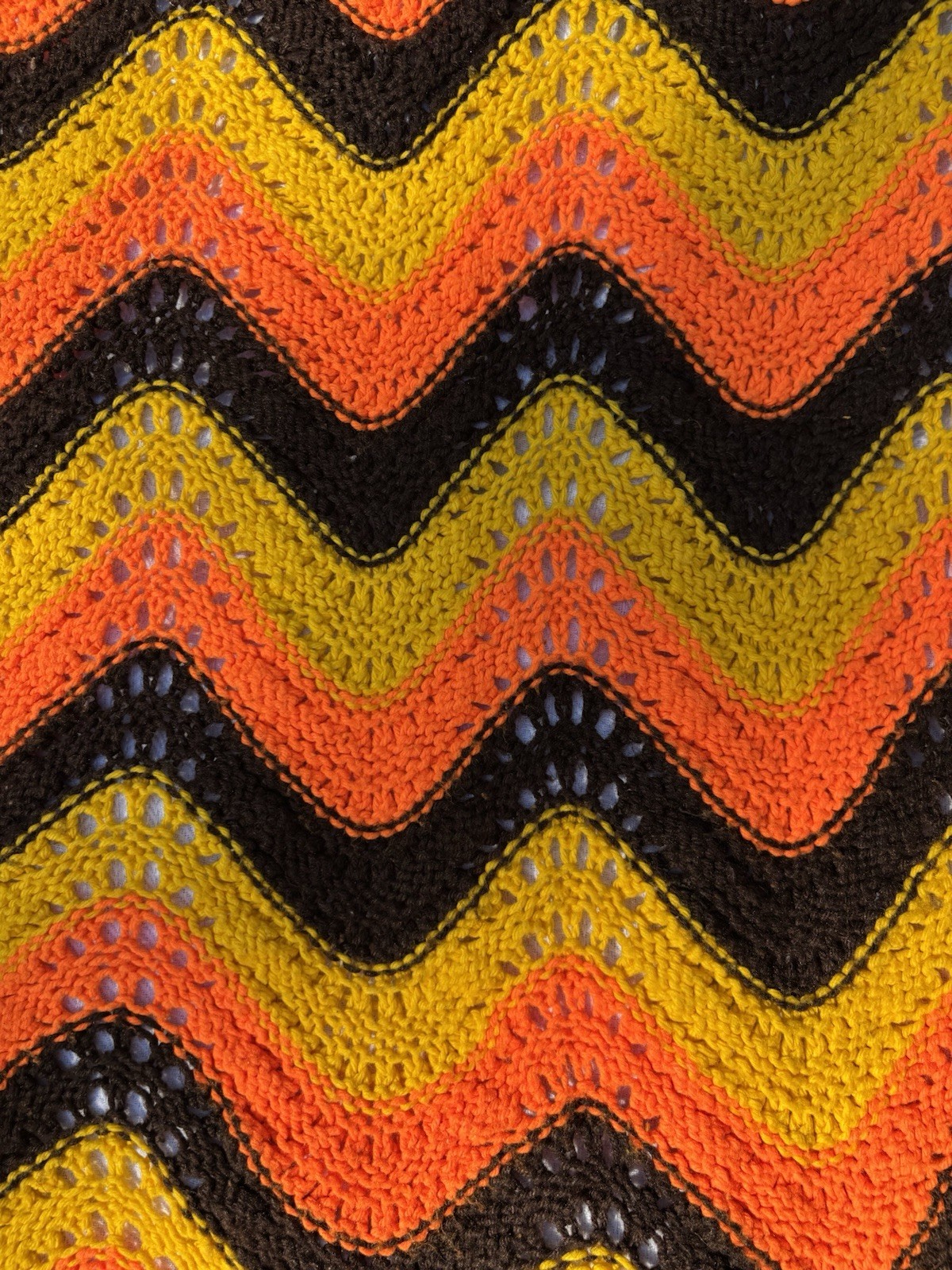 Crocheted Ripple Medium Throw Blanket Afgan 46x57 Orange Yellow Brown 1970's VTG gallery