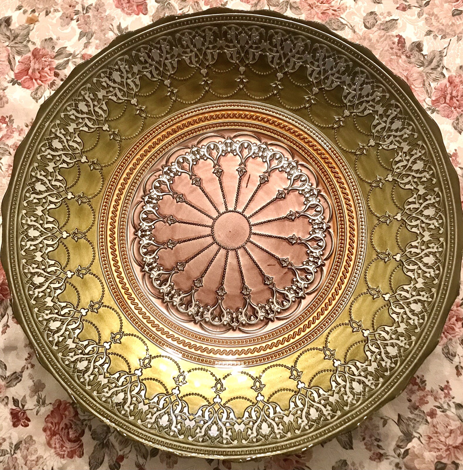 Topkapi Collection Turkish Bowl Reverse Painted Teal, Green and Gold 19,5in. gallery