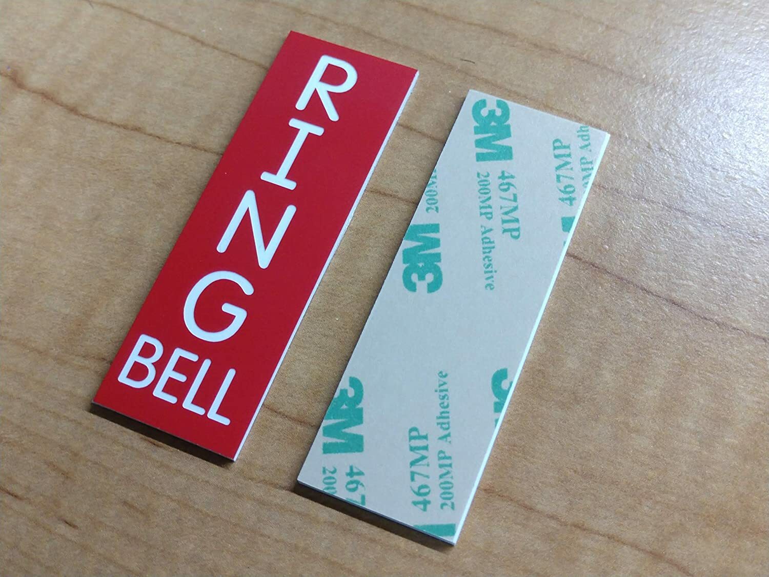 Vertical 3" tall RING BELL Red Engraved Doorbell Sign Plaque Plate with Adhesive gallery