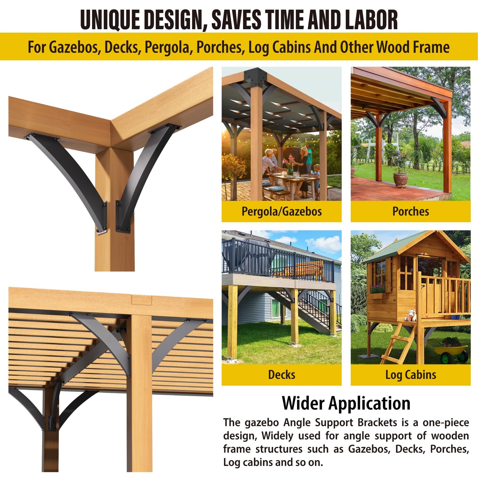 Arc 45° Angle Support Brackets 2"x4"(Actual:1.5''x3.5'') (2-Bracket)High-Quality gallery