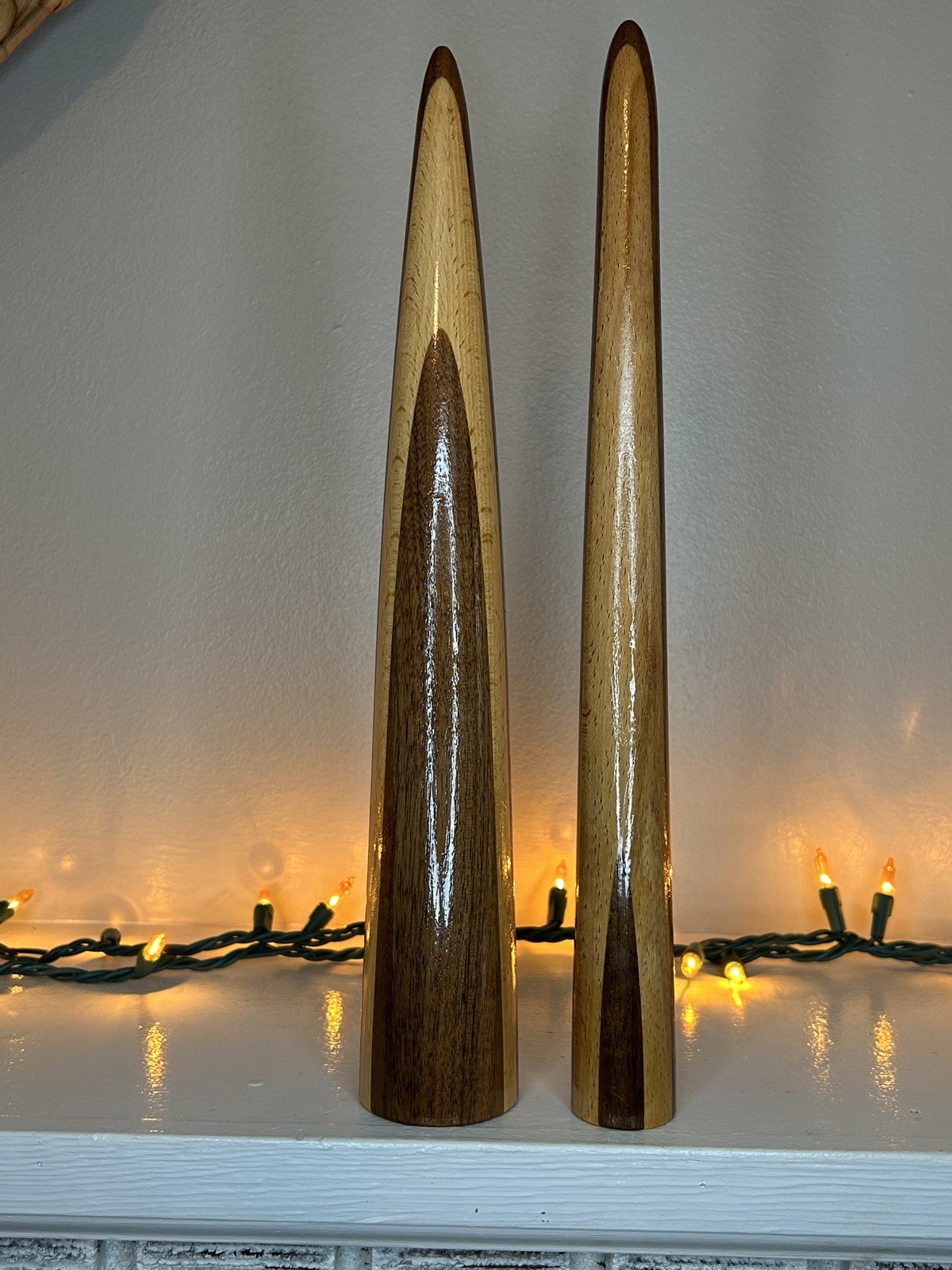 2 Hand Crafted Turned Wood Rustic Trees Laminated Wood Turned Christmas tree NEW gallery