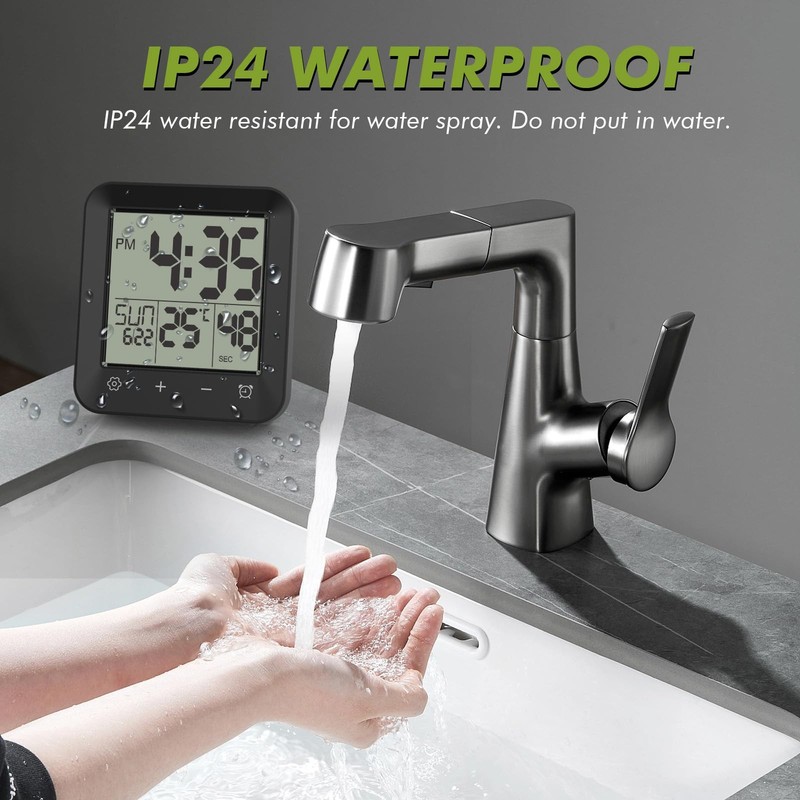 Shower Clock Waterproof Bathroom Timer, Digital Wall Clock with Countdown, To... gallery