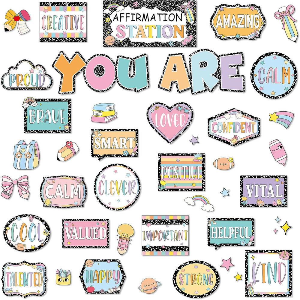 43PCS Composition Notebook Affirmation Station Bulletin Board Set Positive Bulle