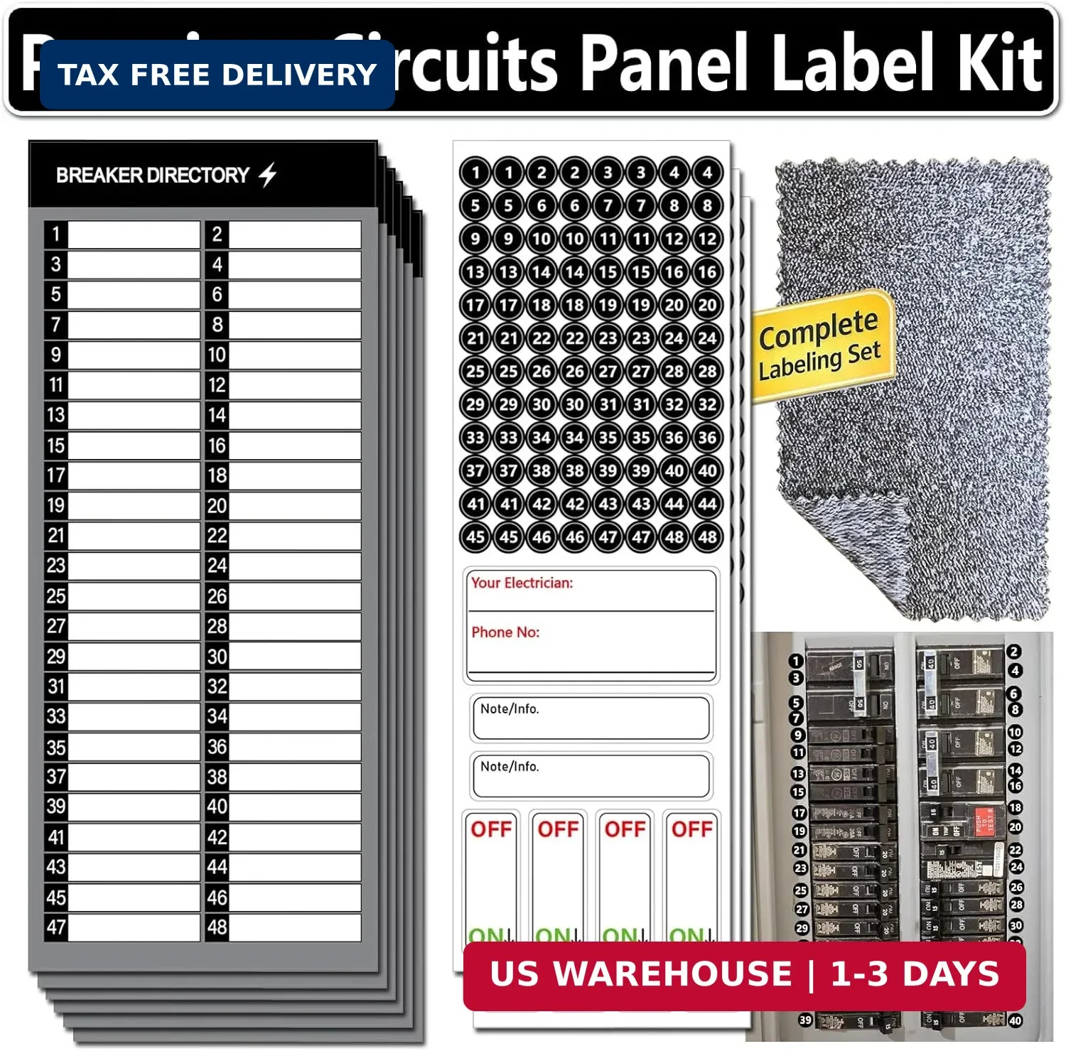 Electrical Panel Labels Kit – 48 Circuit Breaker Stickers, Premium Waterproof Ea gallery