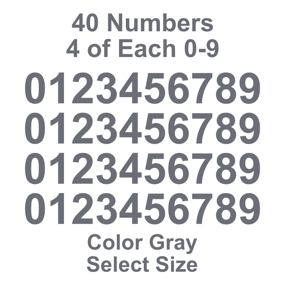 0 - 9 Number Decals Color: Gray - Select Size - 40 Stickers 4 of Each Number gallery