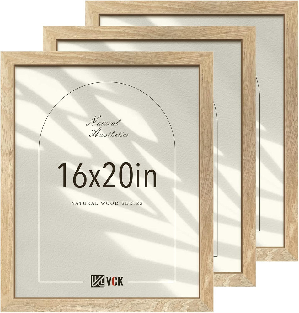 Beige Solid Wood 16x20 Poster Frames - 3 Pack with Unique Wood Grain