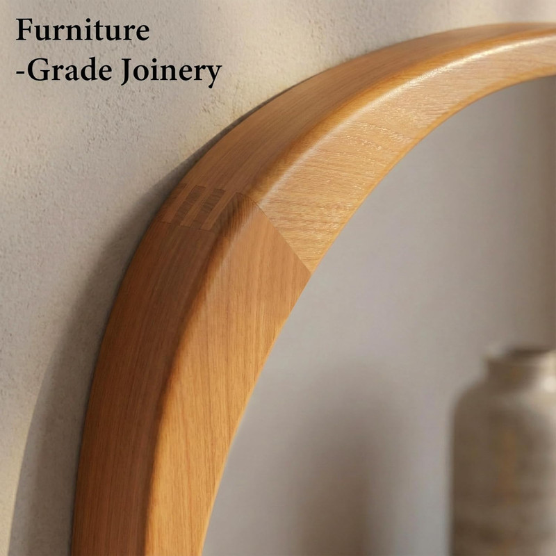 Asymmetrical Solid Wood Mirror - Japandi Boho Natural Accent in Warm Walnut gallery