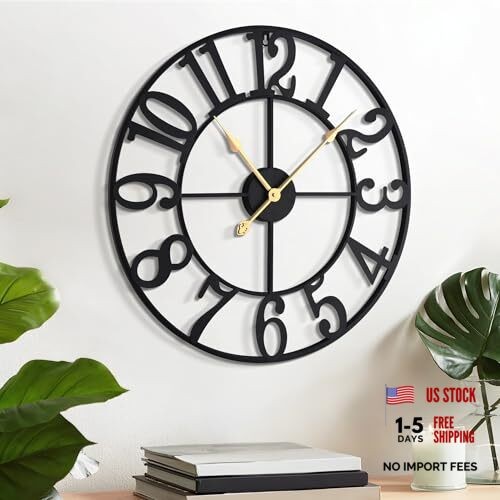 Arabic Numeral Wall Clock 16IN Battery Operated Black, 16in Black Metal-arabic gallery