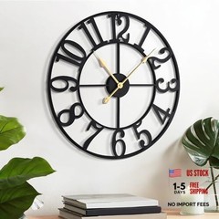 Arabic Numeral Wall Clock 16IN Battery Operated Black, 16in Black Metal-arabic