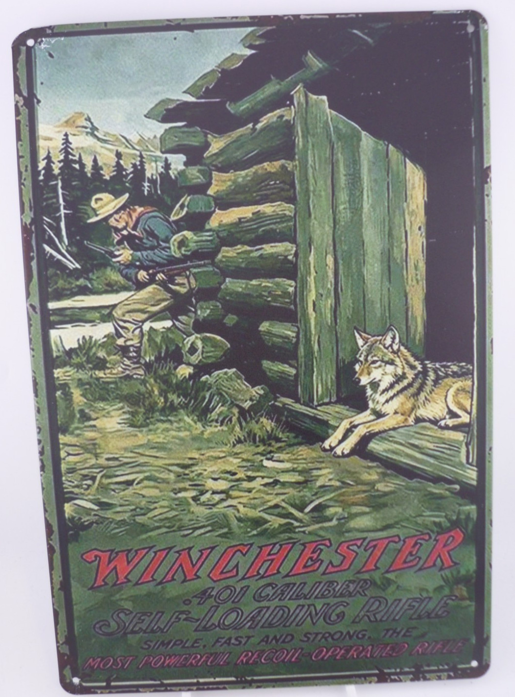 Winchester 401 Self Loading Rifle Wolf Cabin Hunting Tin Sign Rustic Lodge 12x8 gallery
