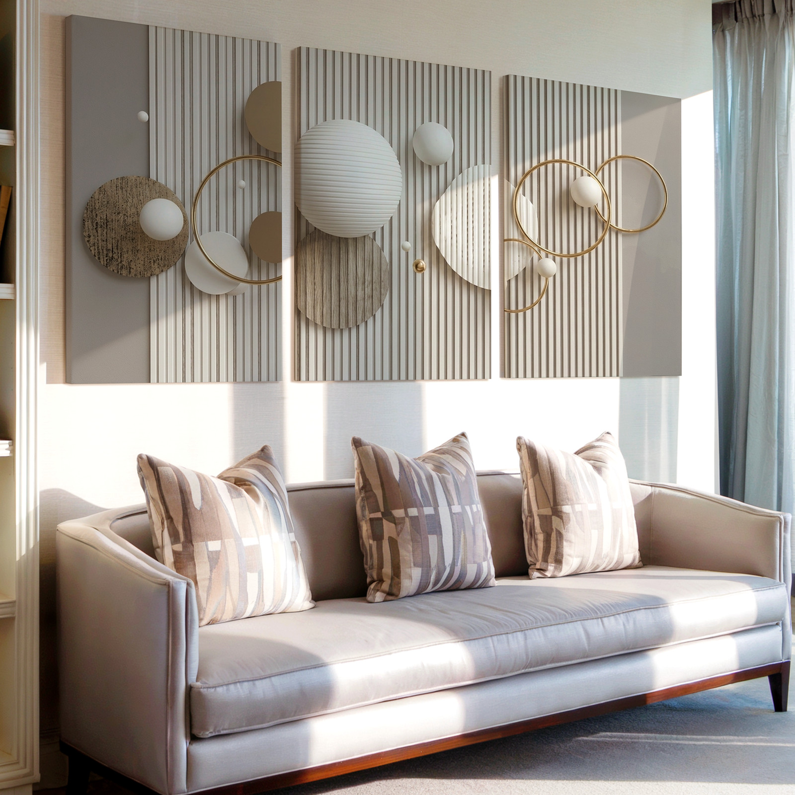 3 Pieces Modern Geometric Abstract Large Wall Art Set for Bedroom Set Of 3 gallery