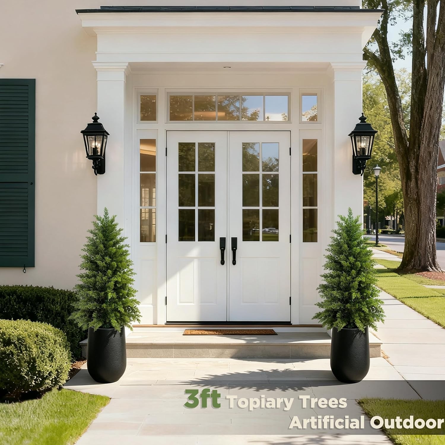 4FT Artificial Cedar Topiary Tree, Set of 2 Realistic Faux Evergreen in Black gallery