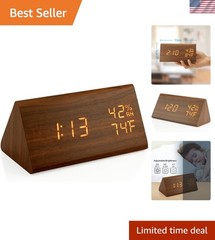 Compact Triangular LED Alarm Clock with Time, Temperature, and Humidity Readout
