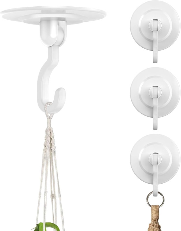 Adhesive Wall & Ceiling Decor Hooks: 4-Pack 3 lbs Heavy Duty No-Drill 360° Swive gallery