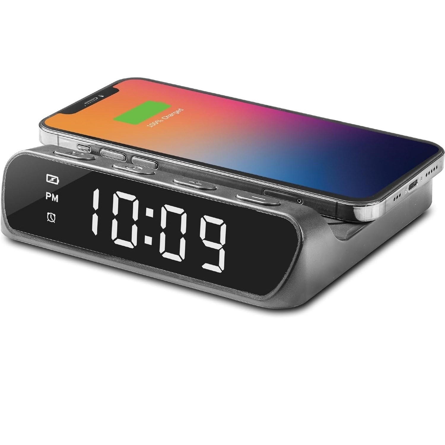 iHome Alarm Clock with Wireless Charger for iPhone Android & More (iW14) Black gallery