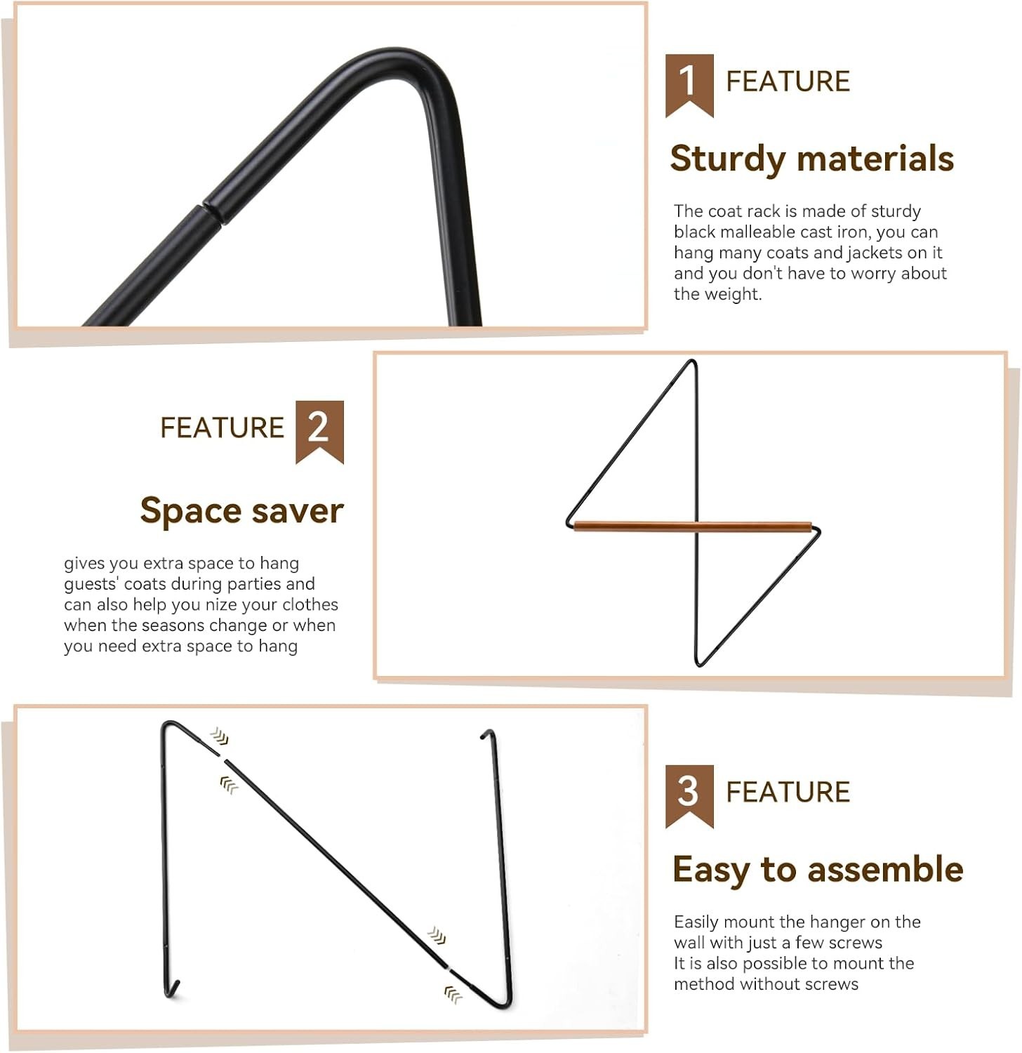 Corner Clothes Rack - Space-Saving Wood & Iron Garment Organizer for Small gallery