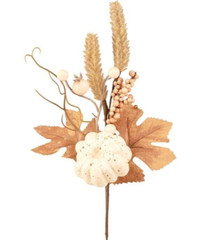 Fall White Pumpkin Artificial Pick Stem Greenery Faux Flower Plant-12″ Gold
