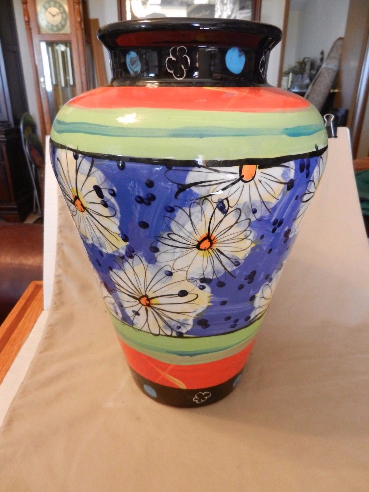 Multi-colored Ceramic Vase Flower Designs Modernism Blue, Orange Green, Black gallery