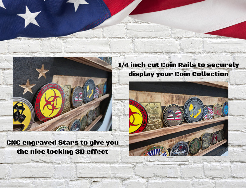 Custom Rustic American Flag Challenge Coin Display Handmade in the Military Gift gallery