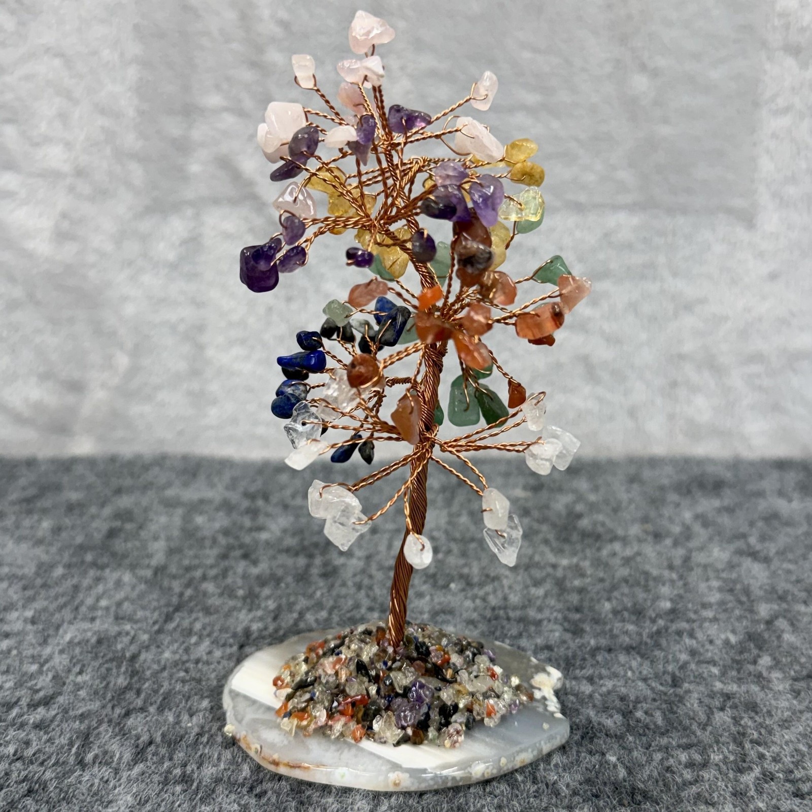 Copper Wire Gemstone Tree Sculpture Multicolor Small Braided Stone Agate Base gallery