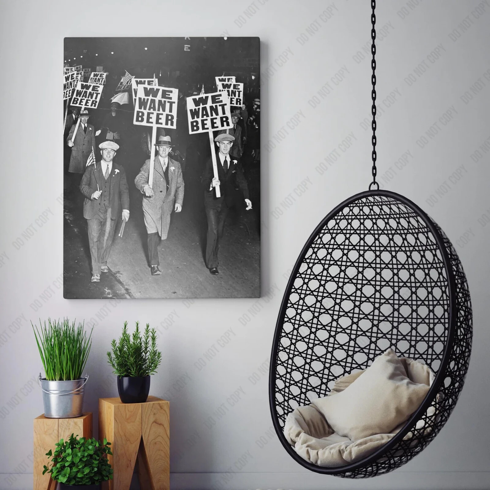 We Want Beer - Men Protesting During Prohibition Funny Bar Canvas Print Wall Art gallery