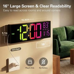 JALL PH-01 Digital Wall Clock Multicolor Display Temperature Day/Date White