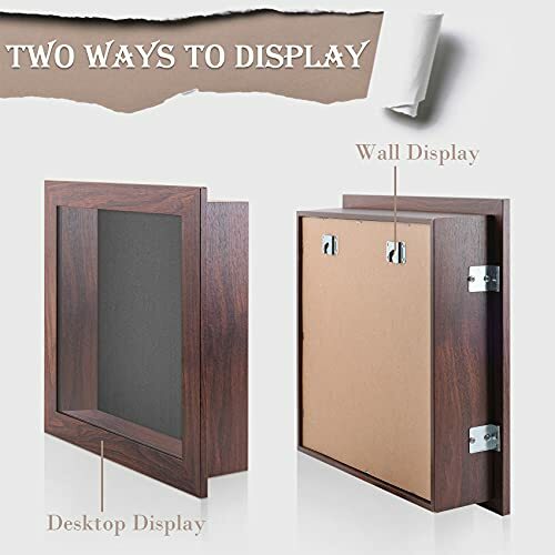 Shadow Box Frame Display Case, 2" Depth with 6 Pins for 11x11 Gift Memento Brown gallery