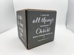 Gray Wood Painted Scripture Cube, Multiple Bible Verses, Christian Gift