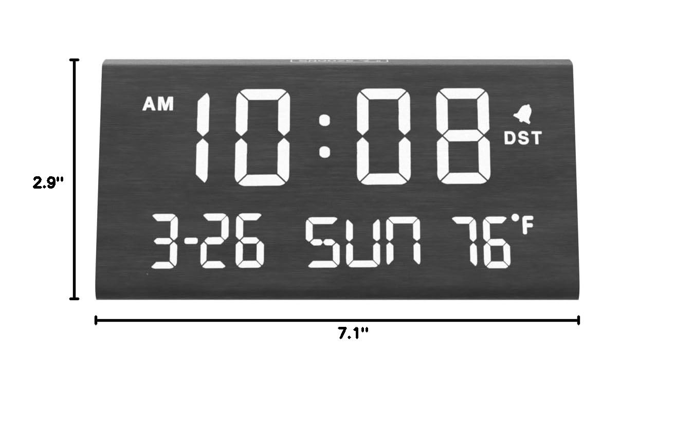Desk Clock With Digital Display, Temperature, Alarm, USB Port, Black gallery