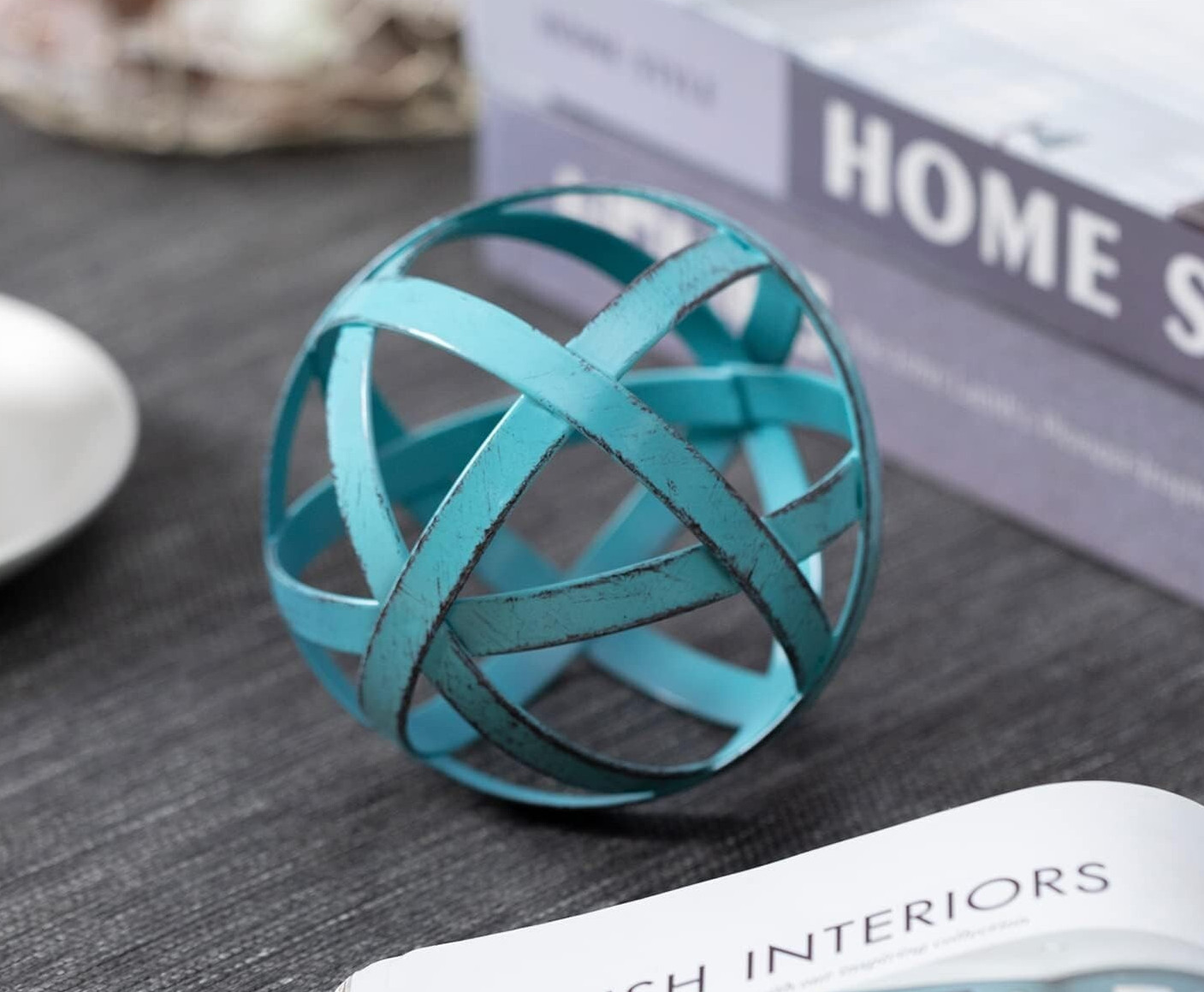 Distressed Metal Decor, Decorative Ball with Bands - Tabletop Accents for Living gallery