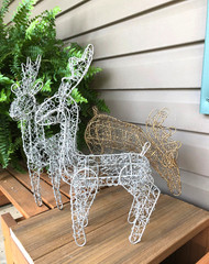 Deer Figures Wire Decorative Gold & Silver Tone Reindeer 3 Pc. Set Free Standing