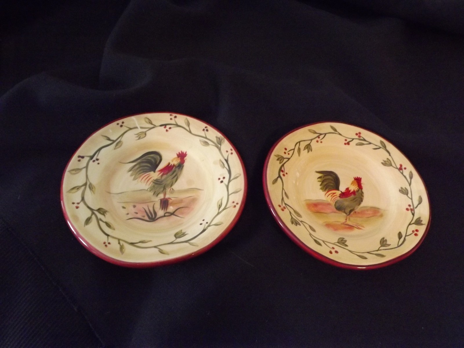 2 Park Designs Early Riser 5" ROOSTER PLATES Farmhouse BREAD DIPPING FRUIT ETC gallery