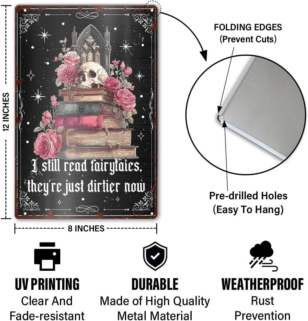 Gothic Book Lover Reader Home Library Wall Metal Sign Decor, Bookworm Bookish De gallery