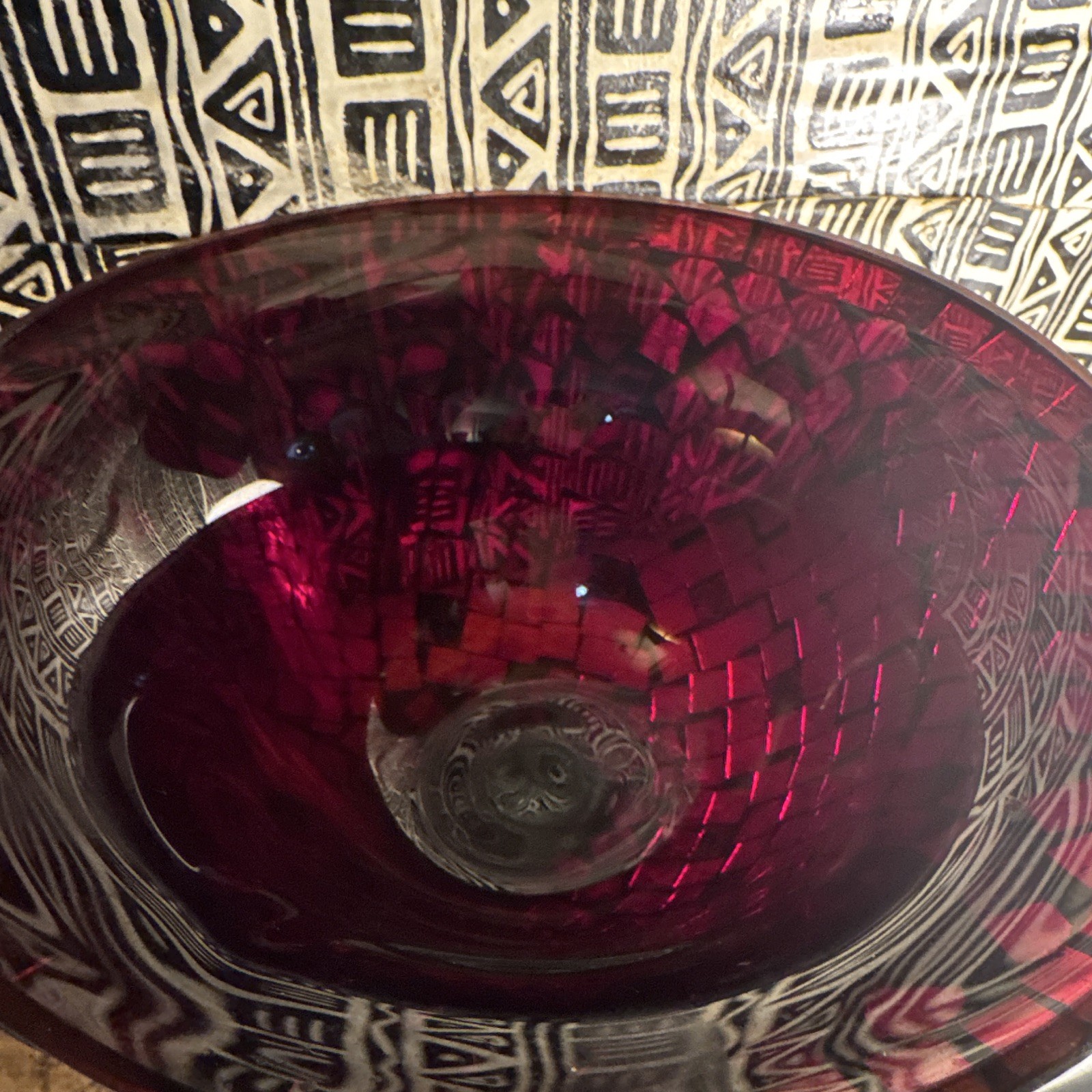 Red Mosaic Pattern Glass Pedestal Decorative Bowl, Round, All Occasions gallery