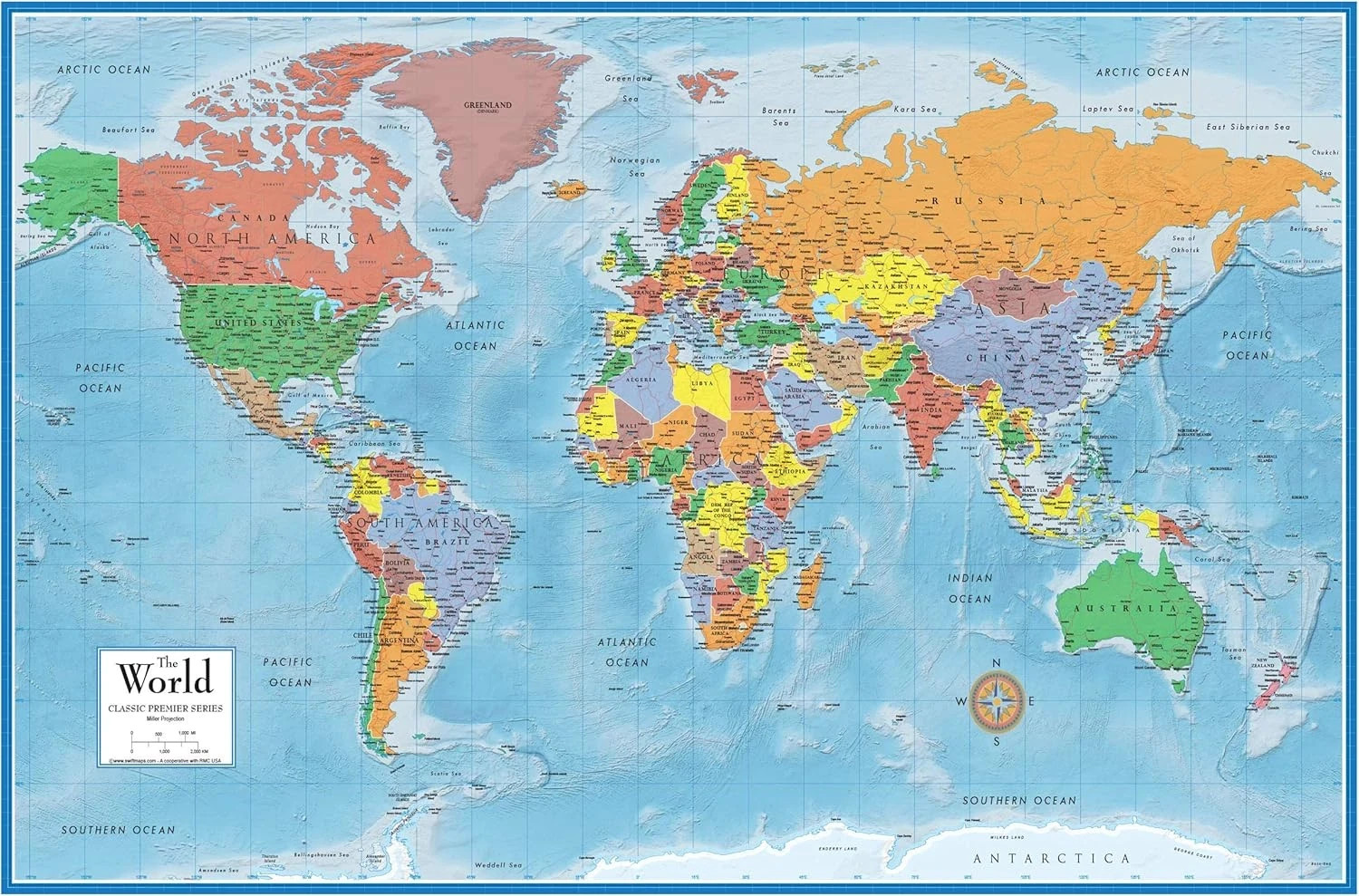 Swiftmaps World Premier Wall Map Poster Mural 24h x 36w gallery