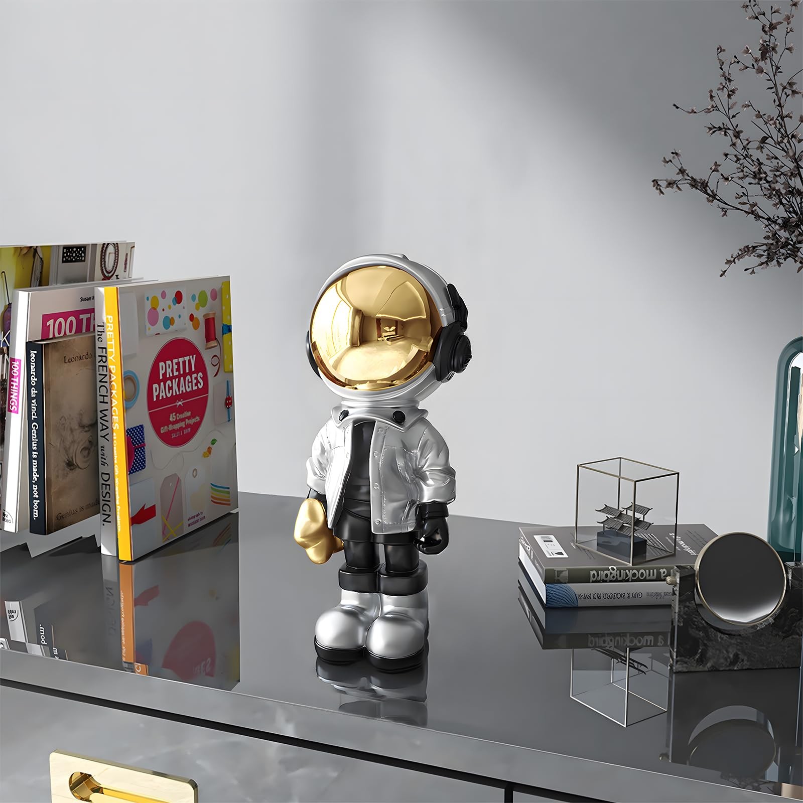 Small Astronaut Statues Mini Spaceman Sculpture Polyresin Arts Gifts Silver F... gallery
